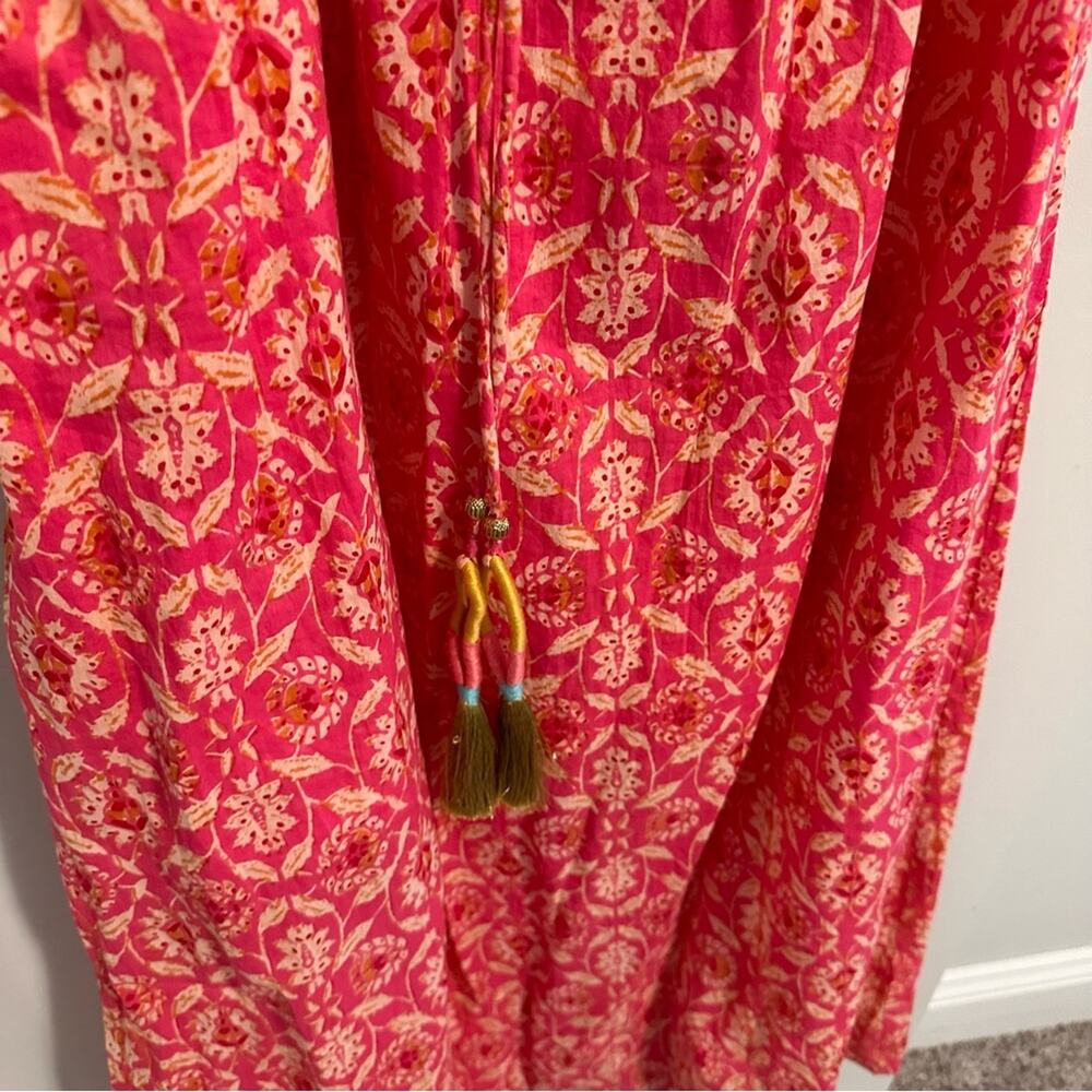 Anthropologie THML Pink Cotton Floral Tassel Maxi Dress Small - Picture 11 of 14
